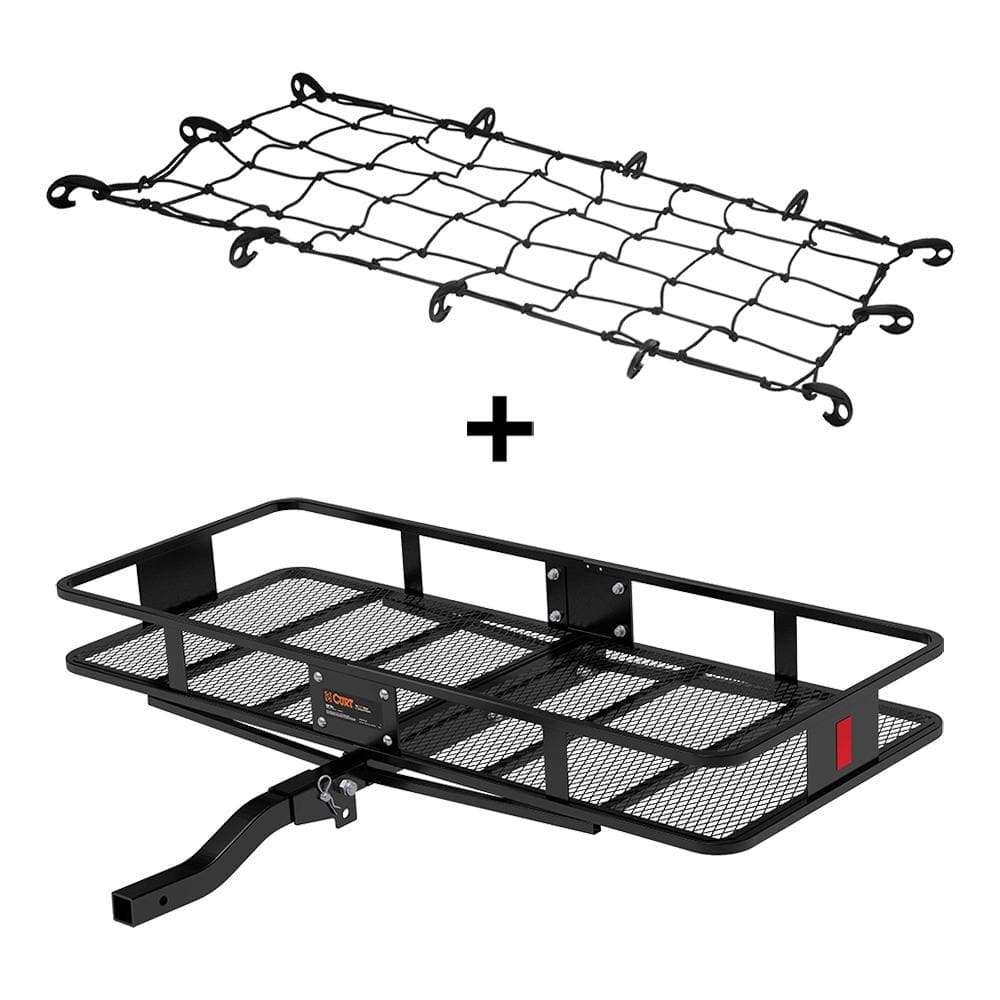 CURT 500 lbs. Capacity 60 in. x 24 in. Black Steel Basket Hitch Cargo  Carrier (Folding in. Shank) and Elastic Net Combo Kit 18206 The Home  Depot