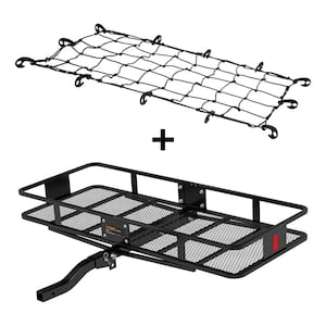 500 lbs. Capacity 60 in. x 24 in. Black Steel Basket Hitch Cargo Carrier (Folding 2 in. Shank) and Elastic Net Combo Kit