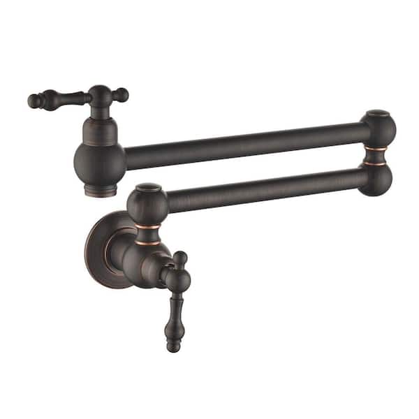 Wall Mounted Pot Filler with Lever Handle Brass Commercial Modern Elegant Kitchen Faucet Pot Filler in Oil Rubbed Bronze
