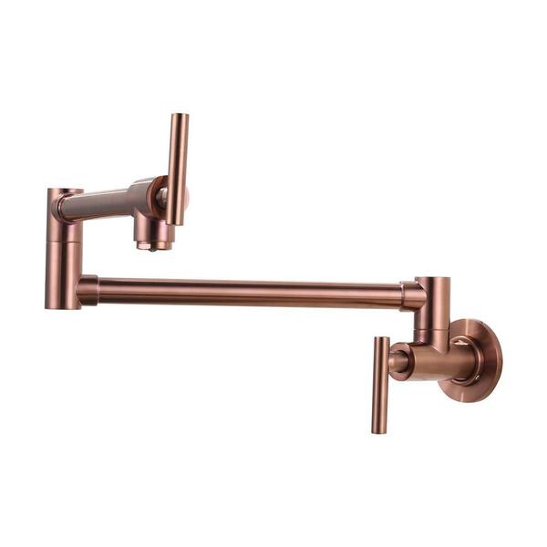 Modern Wall Mount Pot Filler Kitchen Faucet with Double Joint Swing Arm 360° Rotation in Rose Gold