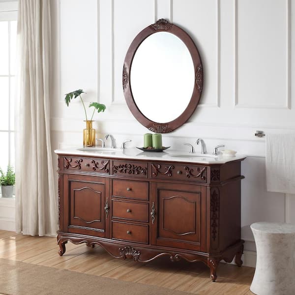 Home Decorators Collection Winslow 60 In W X 22 D Bath Vanity Antique Cherry With Top White Marble Basins Bf 27004 Ac - Home Decorators Collection Winslow Vanity