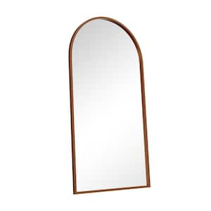 35 in. W x 71 in. H Arched Wood Frame Wall Mirror for Bedroom Living Room in Walnut