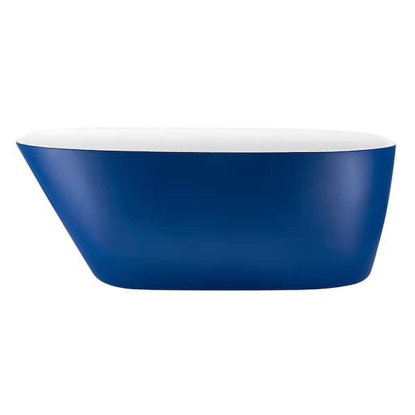 JimsMaison 59 in. Acrylic Single Slipper Flatbottom Non-Whirlpool Bathtub in Blue