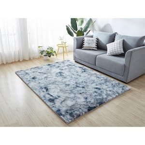 Lily Luxury Grey Tie-Die 5 ft. x 7 ft. Chinchilla Faux Fur Polypropylene Area Rug