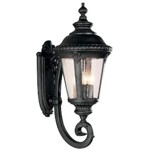 Commons 4-Light Black Coach Outdoor Wall Light Fixture with Seeded Glass