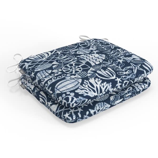 Pillow Perfect Nautical 18.5 in W x 3 in H Square Outdoor Chair Seat Pad with Ties 2-Count in Seagate Marine