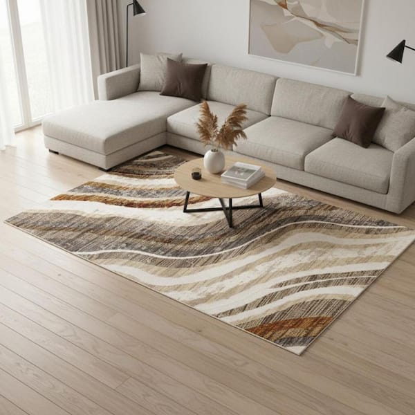 Beige 8 ft. x 10 ft. Woven Abstract Rectangle Indoor Area Rug