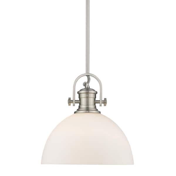 Golden Lighting Hines 1-Light Pewter Pendant with Opal Glass