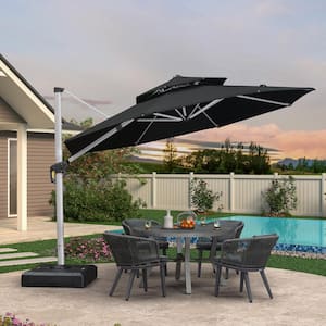 11 ft. Octagon High-Quality Aluminum Cantilever Polyester Outdoor Patio Umbrella with Stand, Black