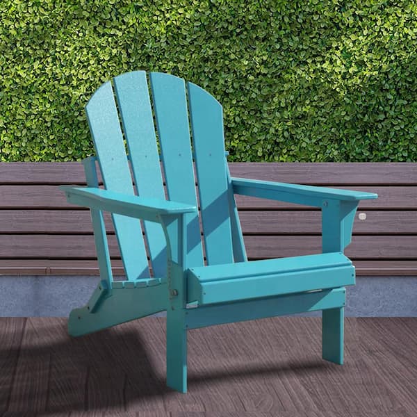 Wildaven Classic Light Blue Folding Plastic Outdoor Adirondack Chair for Garden Porch Patio Deck Accent Furniture