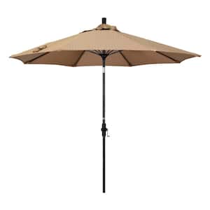 9 ft. Fiberglass Market Collar Tilt M Black Patio Umbrella in Terrace Seqouia Olefin