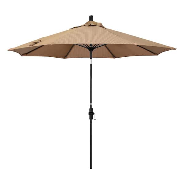 California Umbrella 9 ft. Fiberglass Market Collar Tilt M Black Patio Umbrella in Terrace Seqouia Olefin