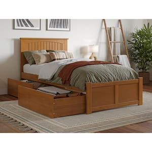 Nantucket Light Toffee Natural Bronze Solid Wood Frame Twin XL Platform Bed with Footboard and Storage Drawers