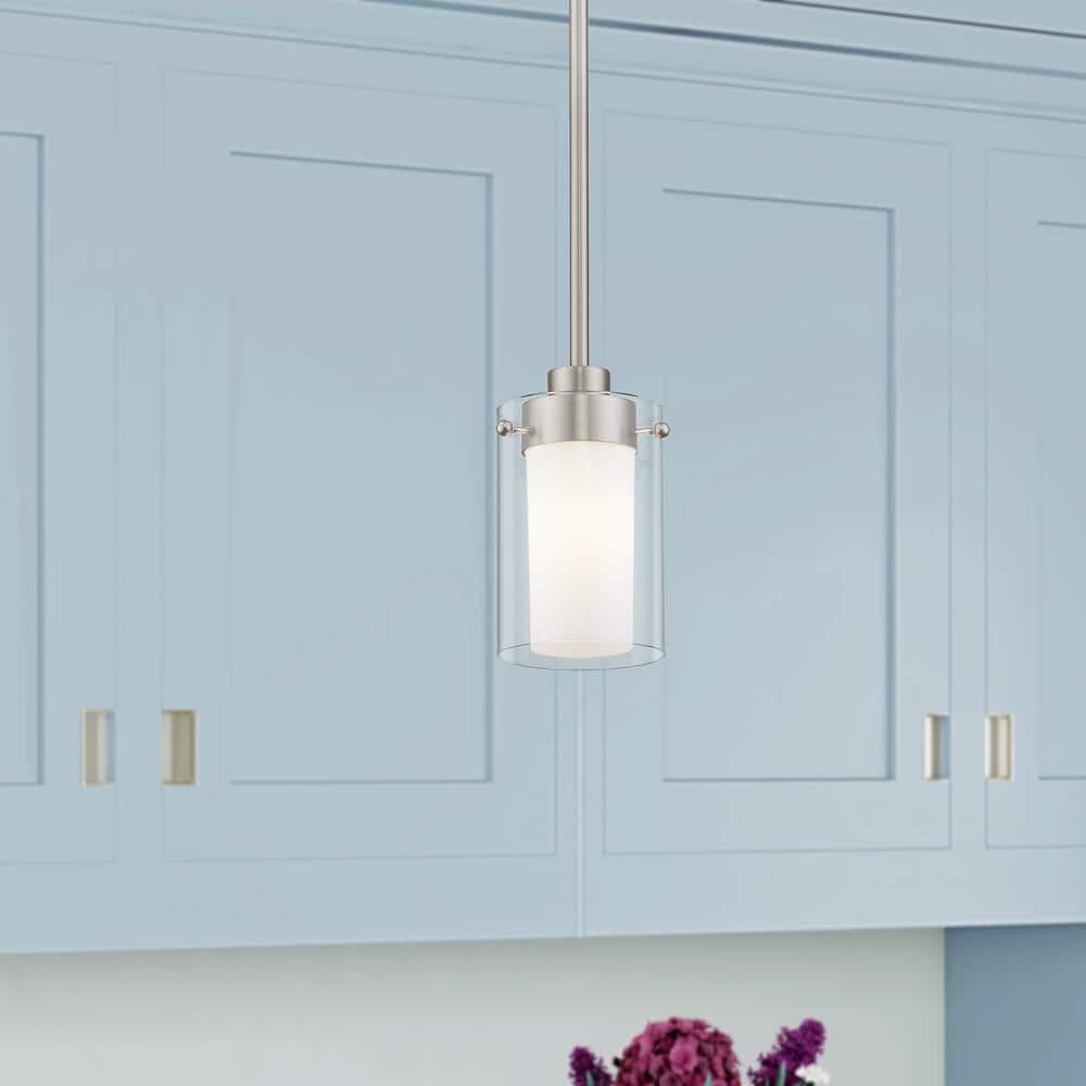 Brushed Nickel Mini Pendant with Clear and Opal Glass Shades