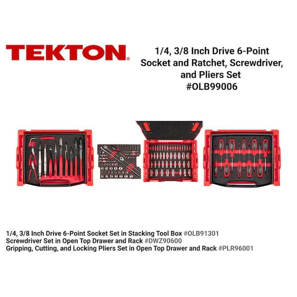 1/4,3/8 in. Drive 6-Point Socket and Ratchet, Screwdriver, and Pliers Set in Modular Tool Box, 2-Drawer (127-Piece)