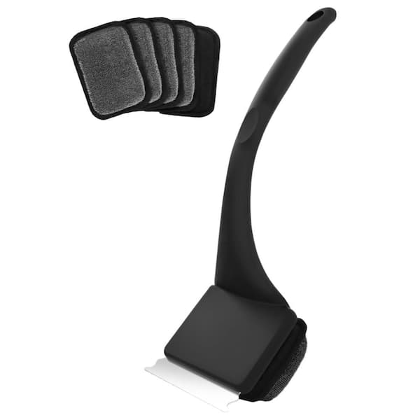 Grill Brush with 5 BBQ Replacement Heads for Cast Iron, Stainless Steel Grates and Outdoor BBQ Grill Cleaning, Black