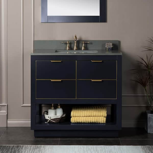 WOODBRIDGE Venice 43 in.W x 22 in.D x 38 in.H Bath Vanity in Gray with Engineered stone Vanity Top in Dark Gray with White Sink