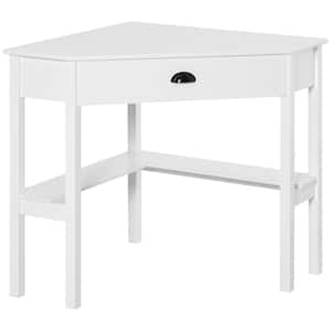Modern 29.5 in. Triangle White MDF 1-Drawer Computer Desk with Shelves