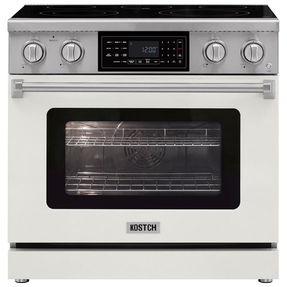 Tilt Panel 36 in. 5 Burner Elements Freestanding Electric Range with 6.2 cu. ft. Air Fry Conv. Oven in White price history on PriceWatchPro