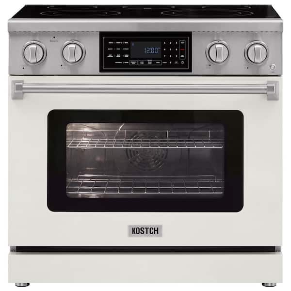 Tilt Panel 36 in. 5 Burner Elements Freestanding Electric Range with 6.2 cu. ft. Air Fry Conv. Oven in White