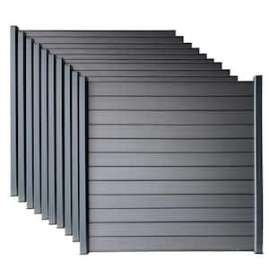 Complete Kit 6 ft. x 6 ft. Gray WPC Composite Fence Panel w/Bottom Squared Holders and Post Kits (10 set)