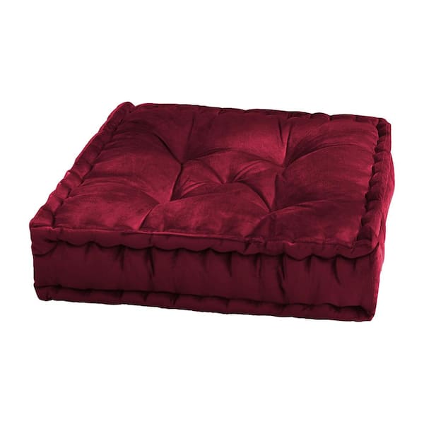20 in. W x 20 in. L Faux Velvet Tufted Square Floor Pillow Cushion, Burgundy