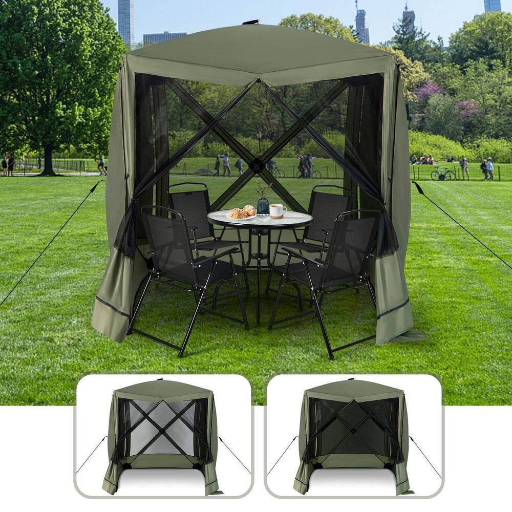 Green 6.7 ft x 6.7 ft Pop-Up Gazebo with Mesh Netting and Carry Bag