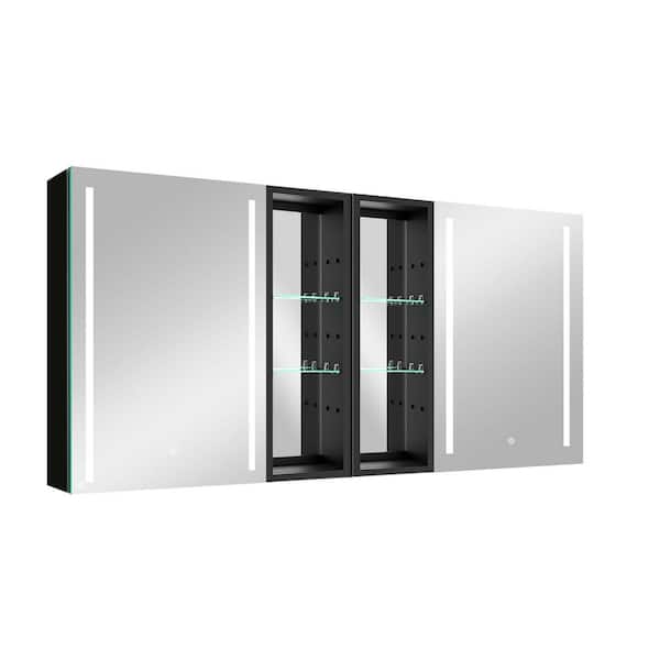 Unbranded 60 in. W x 30 in. H Black Rectangle Aluminum Recessed or Surface Mount Medicine Cabinet Medicine Cabinet with Mirror