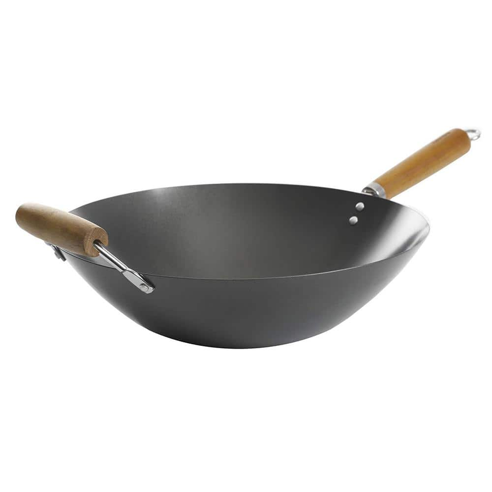 KENMORE Large 14 in. Black Carbon Steel Non-Stick Gas Wok with Wook Handles