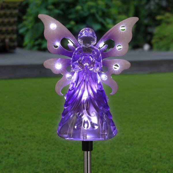 purple dressed black angel christmas light Exhart Solar Angel 2.82 ft. Purple Plastic Garden Stake 14157-RS