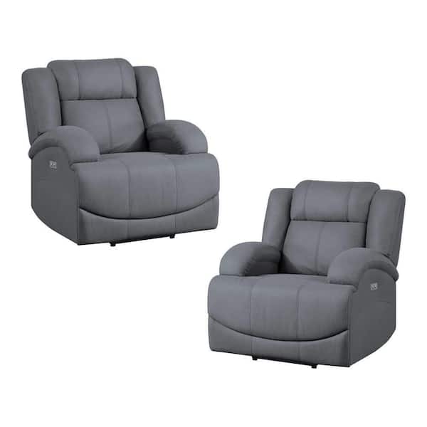 EVERGLADE HOME Darcel Graphite Blue Microfiber Upholstered Power Reclining Chair (Set of 2)