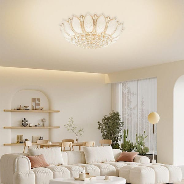 OUKANING 23.62 in. 7-Light Modern Gold Lotus Flower Shape Crystal