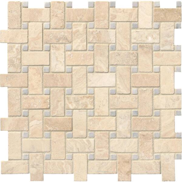 MSI Alabastrino Basketweave 12 in. x 12 in. x 10 mm Honed Travertine Mesh-Mounted Mosaic Tile (10 sq. ft. / case)