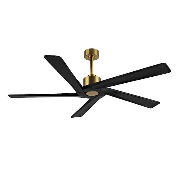 MLiAN 72 in. DC Indoor Black and Gold Ceiling Fan without Lights, 5 Reversible Carved Solid Wood Blades Remote Control