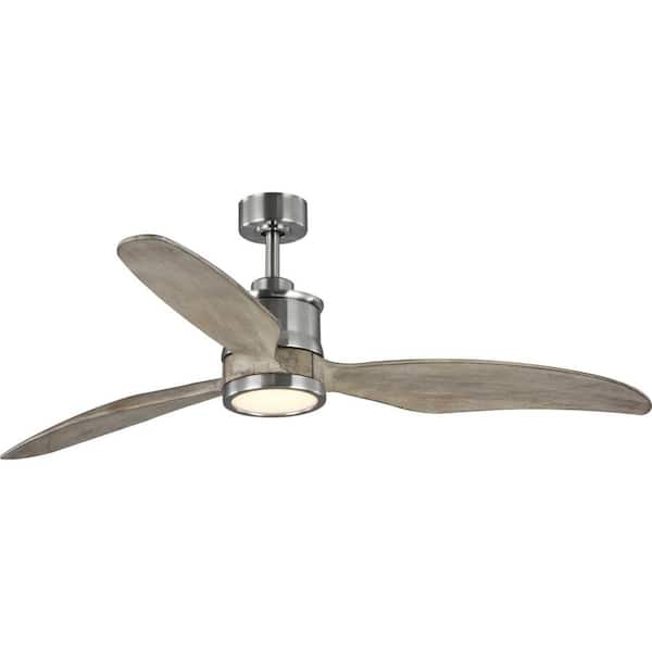 Progress Lighting Farris 60 in. Indoor Integrated LED Brushed Nickel Modern Ceiling Fan with Remote for Living Room and Bedroom