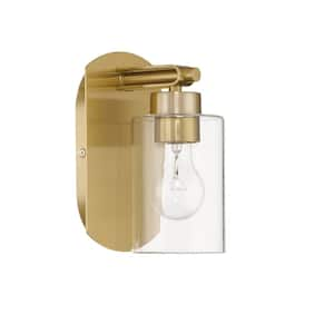 Hendrix 1-Light Satin Brass Finish Wall Sconce with Clear Glass Shade