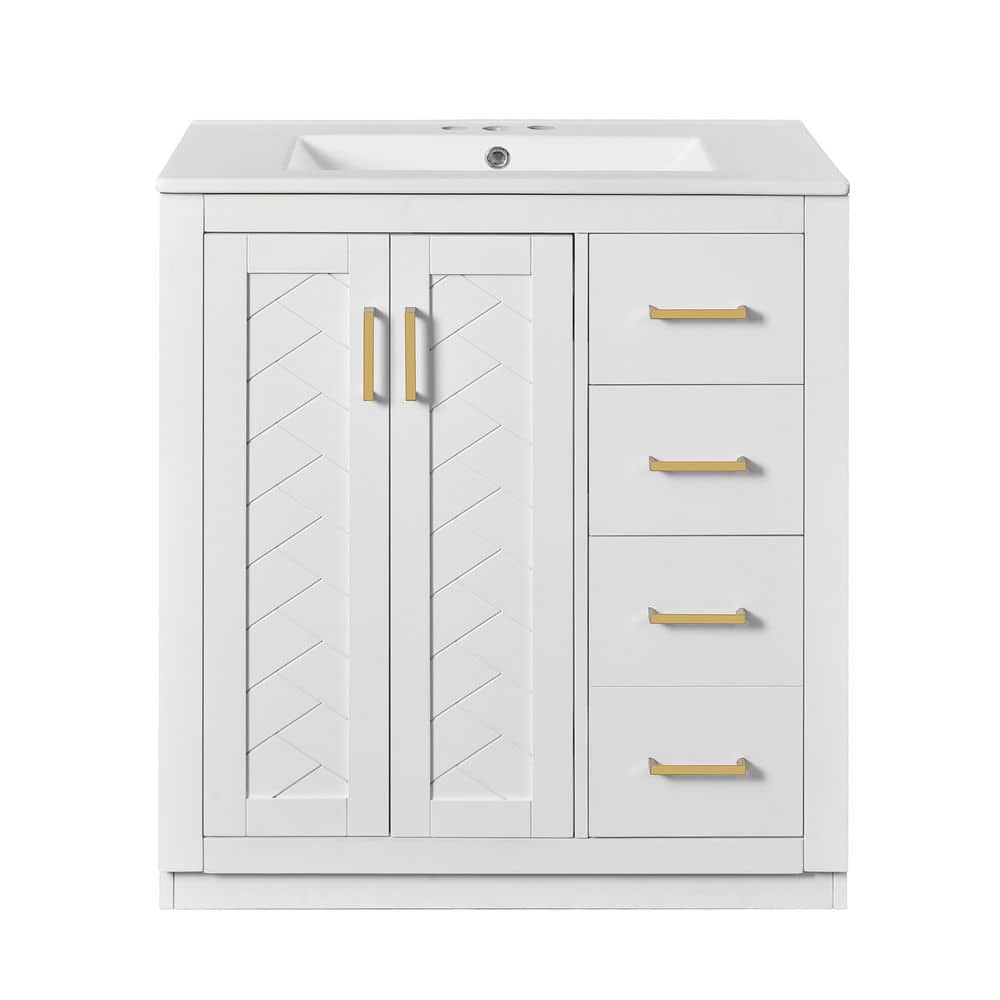 30 in. Freestanding White Bath Vanity with White Ceramic Top Unassembled price history on PriceWatchPro