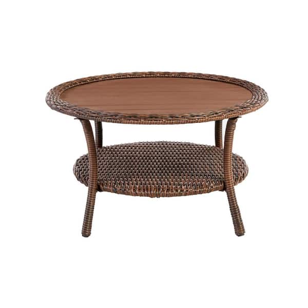 Round Wicker Outdoor Coffee Table, Outdoor Round Brown Wicker Coffee Table