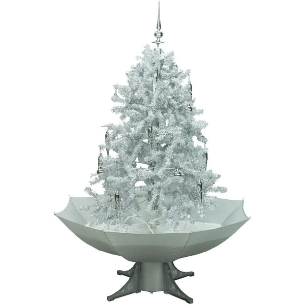 Fraser Hill Farm 47 in. White Christmas Tree with Finial Topper and Umbrella Base