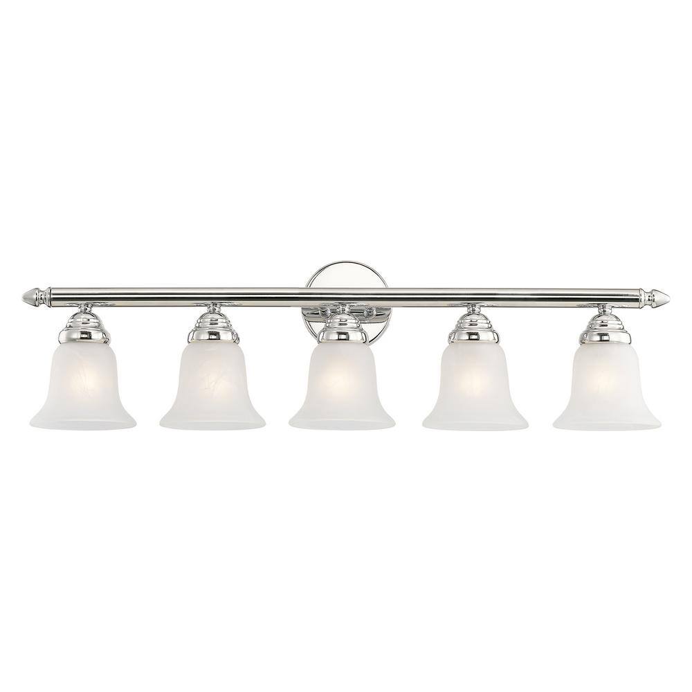 Neptune 5-Light Polished Chrome Vanity with White Alabaster Glass
