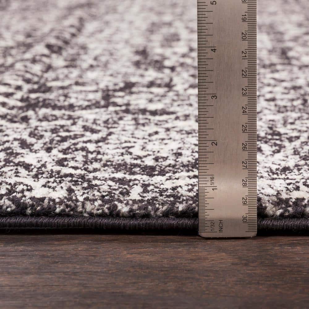 Black and Gray Medium Pile Synthetic Area Rug