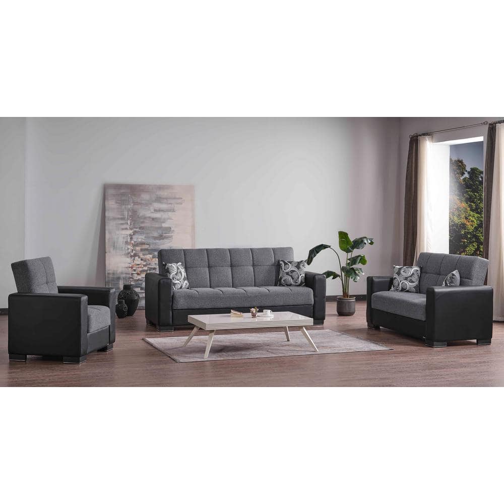 Salt and Pepper Gray Twin Sleeper Sofa with Storage and Metal Frame