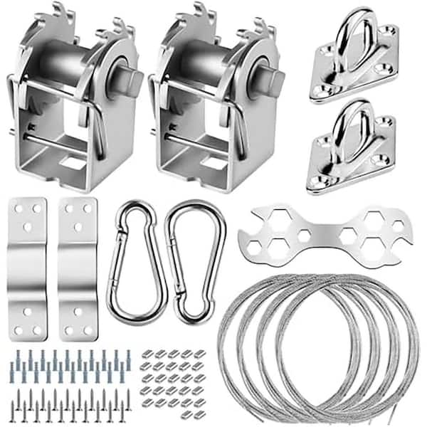 6. 56 ft Stainless Steel Shade Sail Hardware Kit with Winches & Cables for Triangle Rectangle Square Canopy Installation