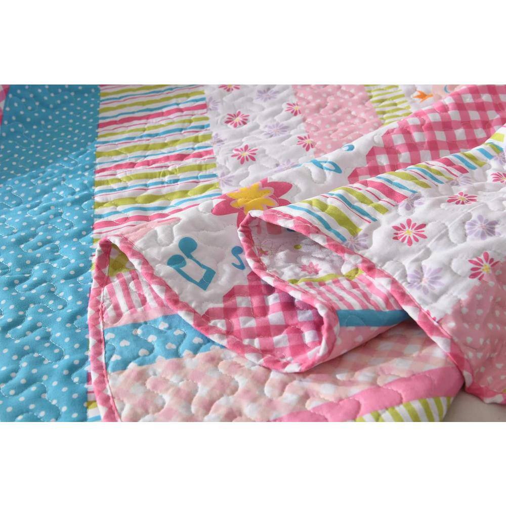 Pink and Blue Reversible Twin Bedspread Set for Girls