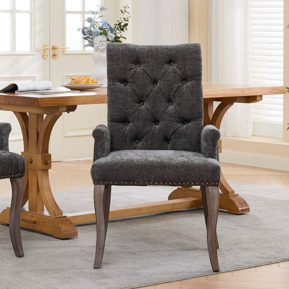 Gerardo Gray Chenille Upholstered Accent Dining Chair with Curved Solid Wood Legs price history on PriceWatchPro