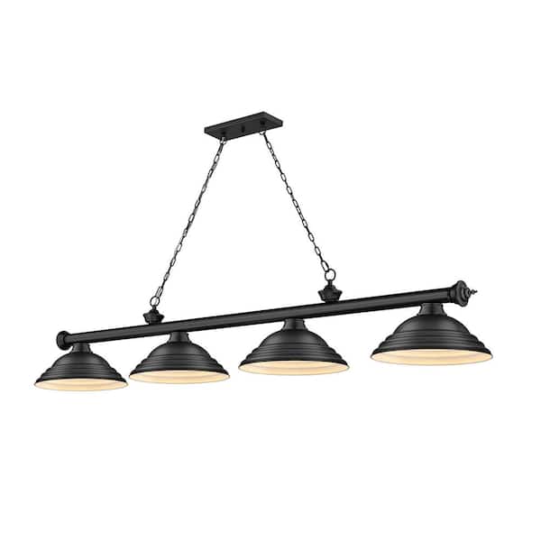 Unbranded Cordon 4-Light Matte Black Billiard Light with Stepped Matte Black Shade with No Bulbs Included