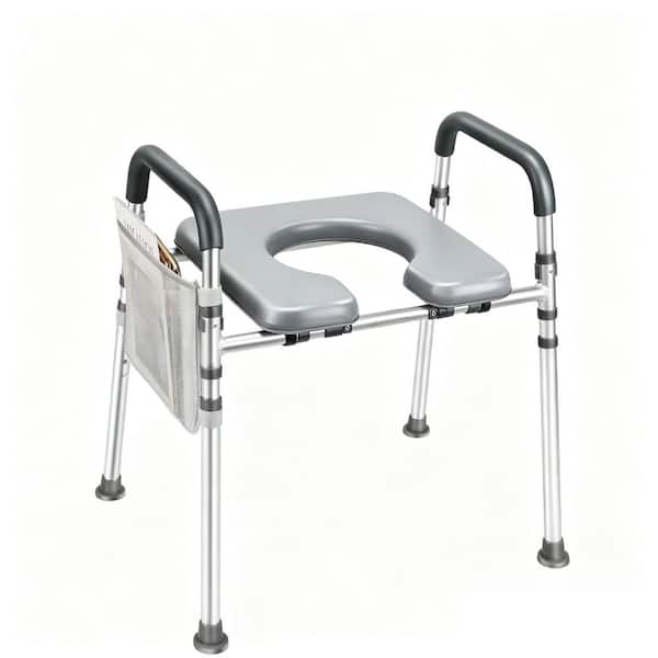 Raised Toilet Seat with Handles, Commode Chair w/ Adjustable Height and Width, Toilet Seat Risers for Elderly, Handicap
