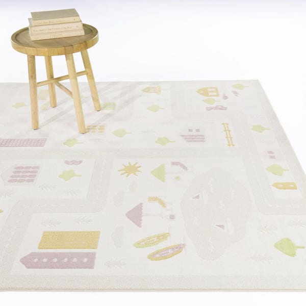 Village Cream 5 ft. 3 in. x 7 ft. Kids Activity Area Rug