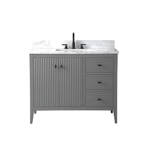 42 in. W x 22 in D x 38 in. H Single Sink Bath Vanity Cabinet in Linear Gray with White Engineered Marble Top