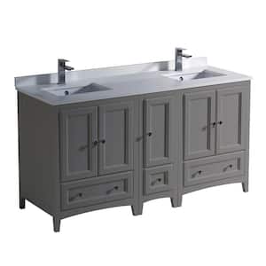 Oxford 60 in. Traditional Double Bath Vanity in Gray with Quartz Stone Vanity Top in White with White Basins